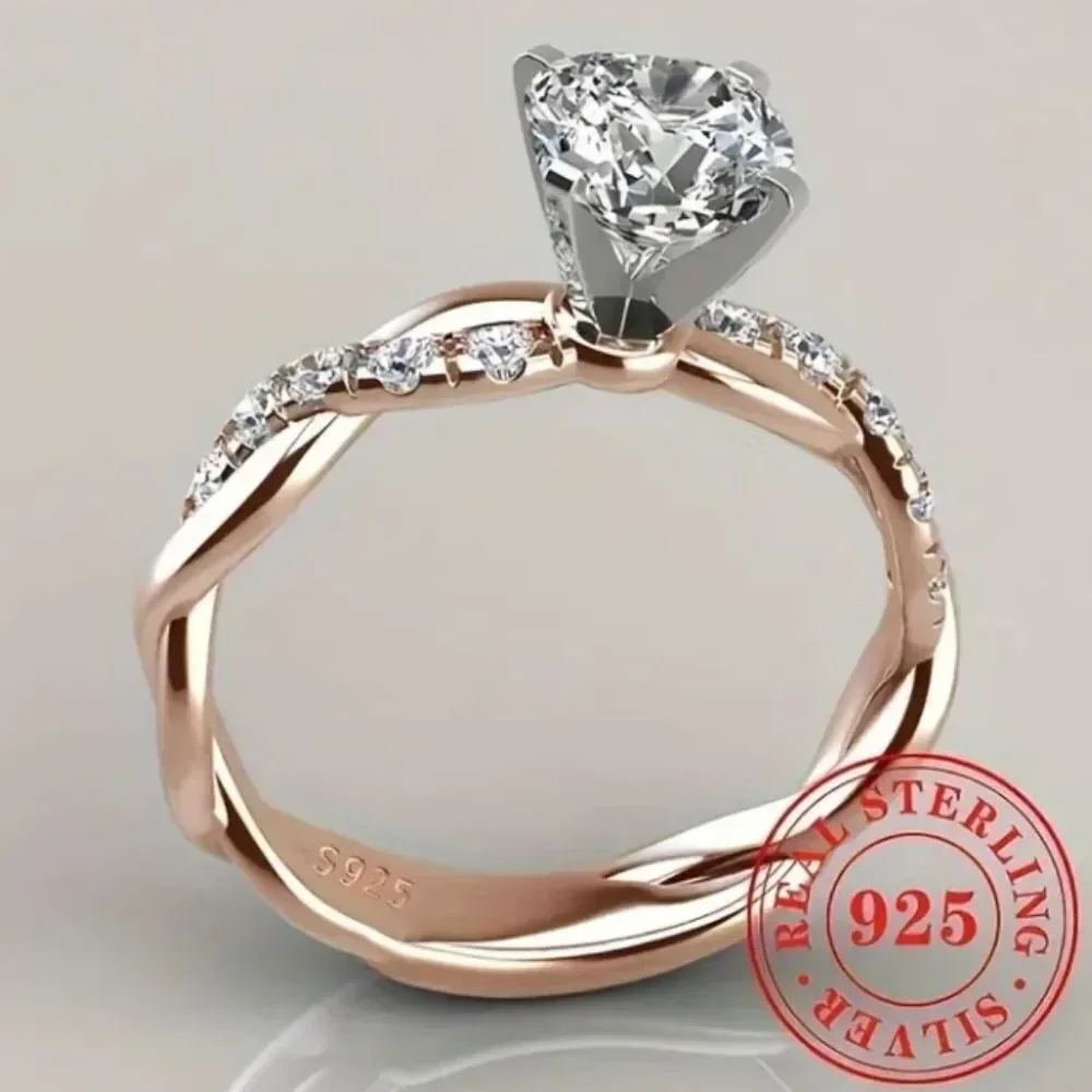 S925 Sterling silver Two-tone halo diamond wedding ring